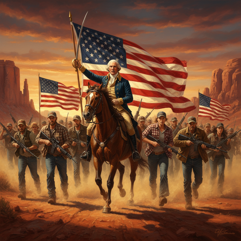 George Washington leading US Marines through the desert — oil painting